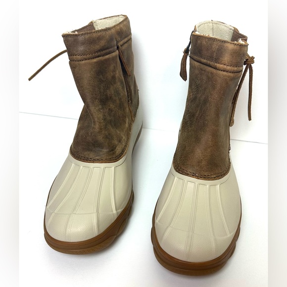 SPERRY 12M Saltwater Spray Wedge Waterproof Rain Duck Boots Ivory Brown Quarter - Picture 5 of 15